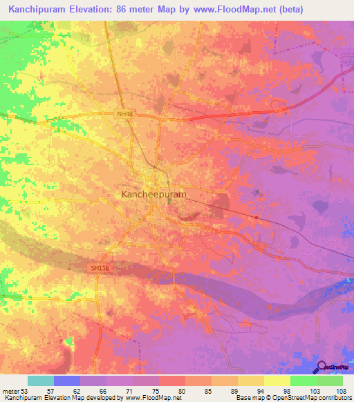 Kanchipuram,India Elevation Map