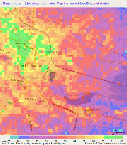 Kanchipuram,India Elevation Map