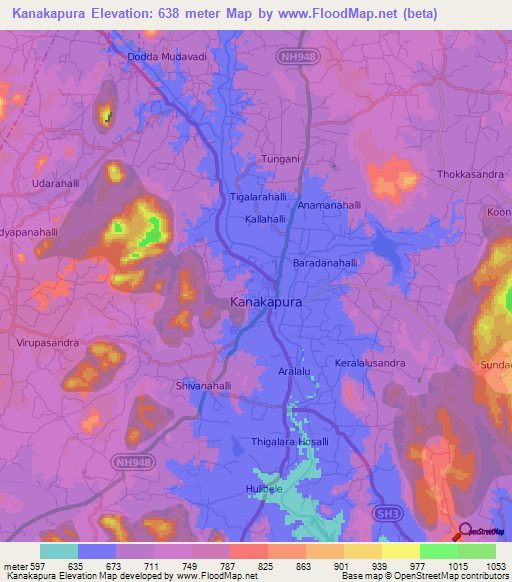 Kanakapura,India Elevation Map