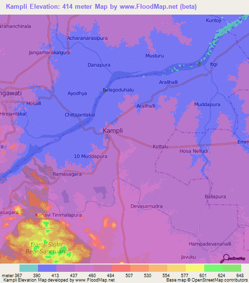 Kampli,India Elevation Map