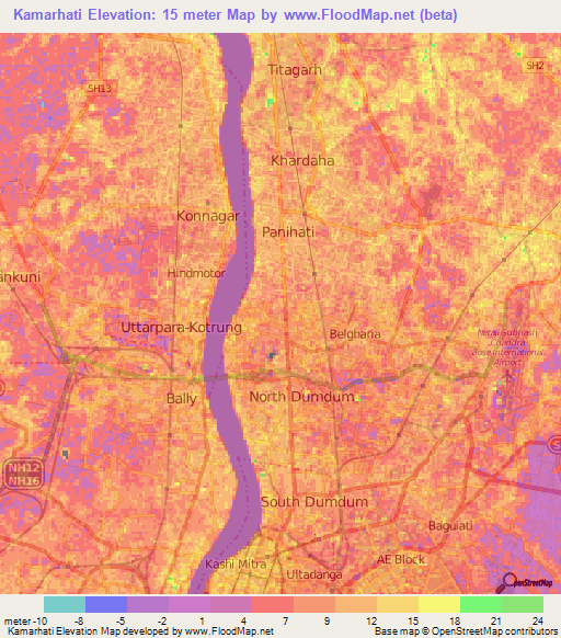 Kamarhati,India Elevation Map
