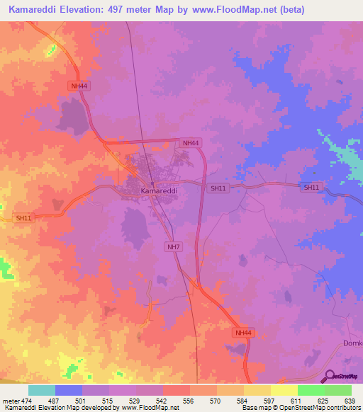 Kamareddi,India Elevation Map