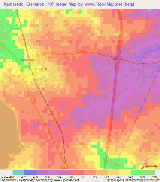Kamareddi,India Elevation Map