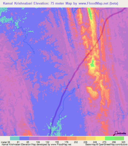 Kamal Krishnabari,India Elevation Map