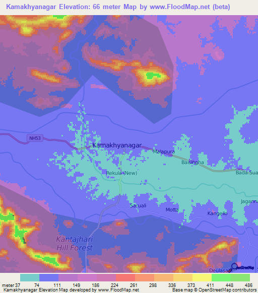Kamakhyanagar,India Elevation Map