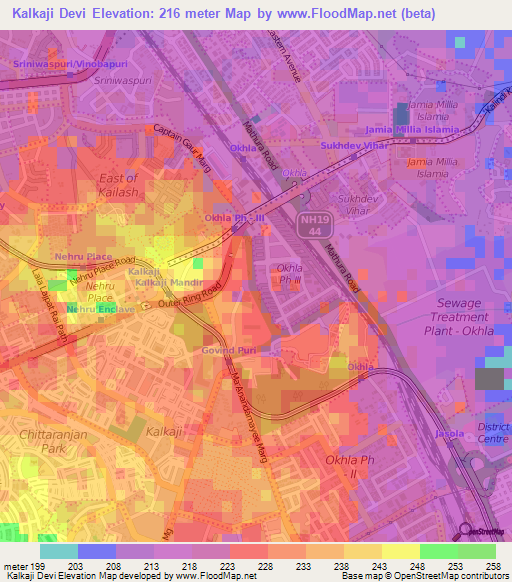Kalkaji Devi,India Elevation Map