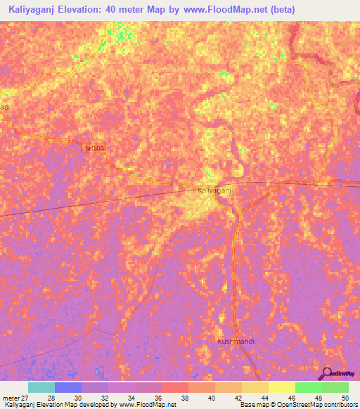 Kaliyaganj,India Elevation Map