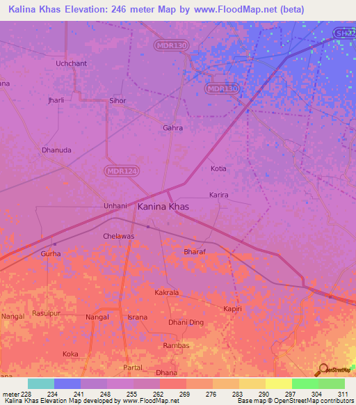 Kalina Khas,India Elevation Map