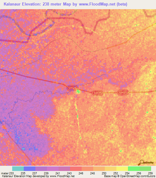Kalanaur,India Elevation Map