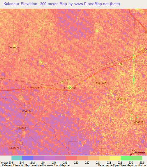 Kalanaur,India Elevation Map