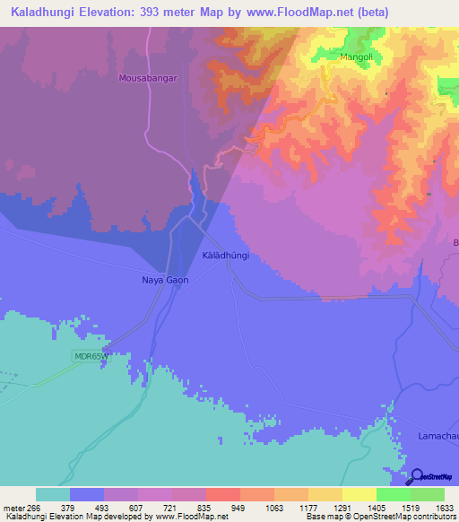 Kaladhungi,India Elevation Map