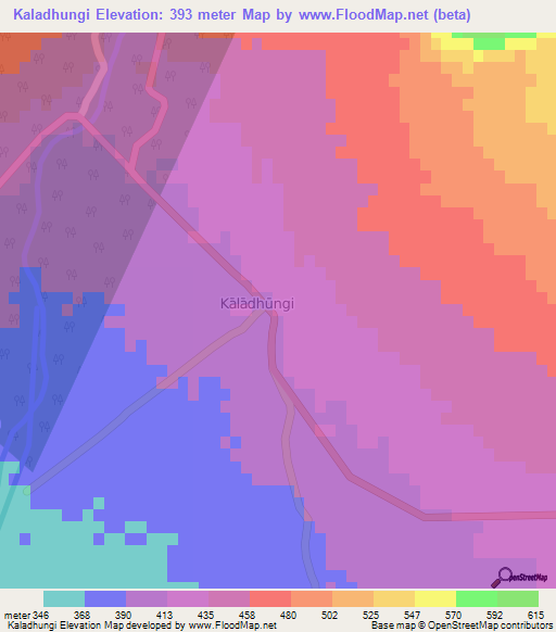 Kaladhungi,India Elevation Map