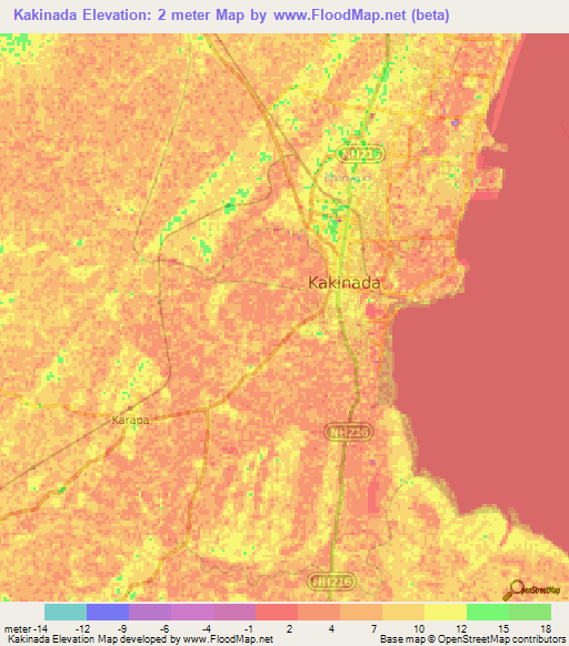 Kakinada,India Elevation Map