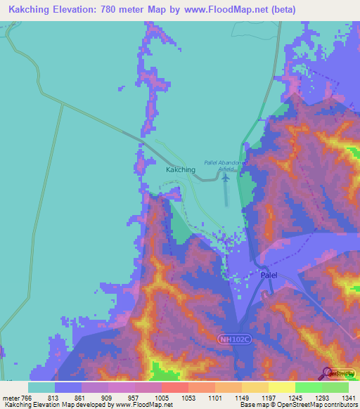Kakching,India Elevation Map
