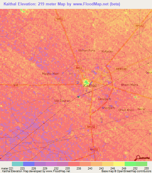 Kaithal,India Elevation Map