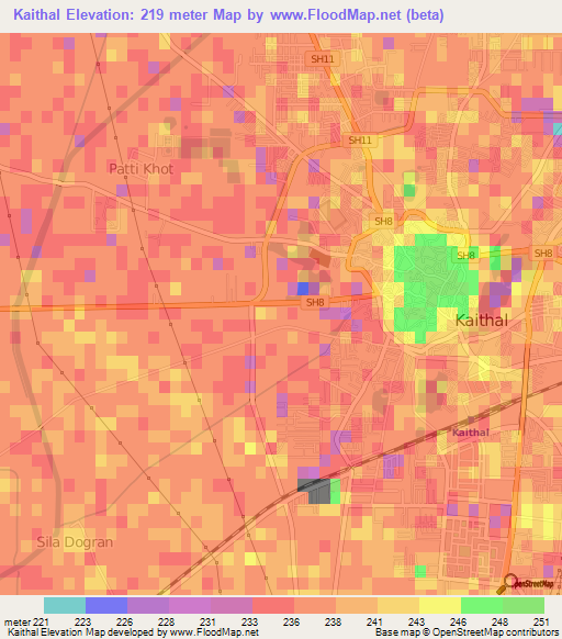 Kaithal,India Elevation Map