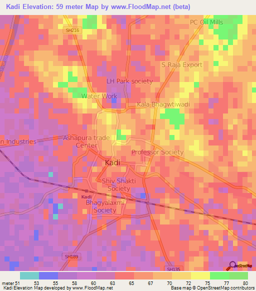 Kadi,India Elevation Map