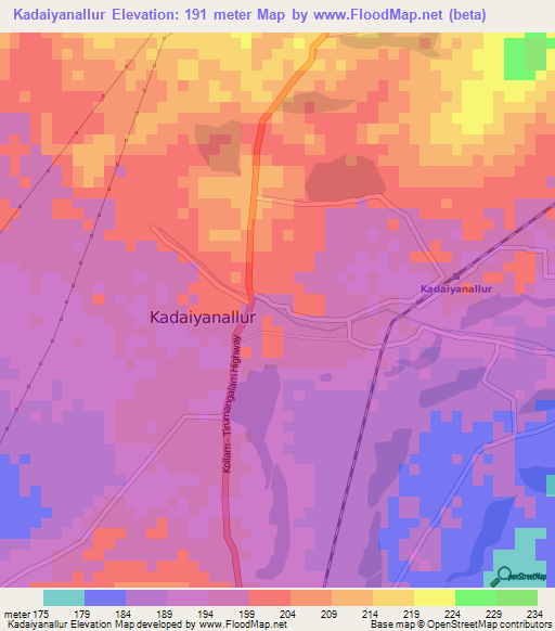 Kadaiyanallur,India Elevation Map