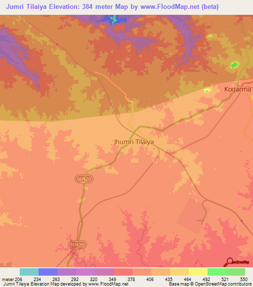 Jumri Tilaiya,India Elevation Map