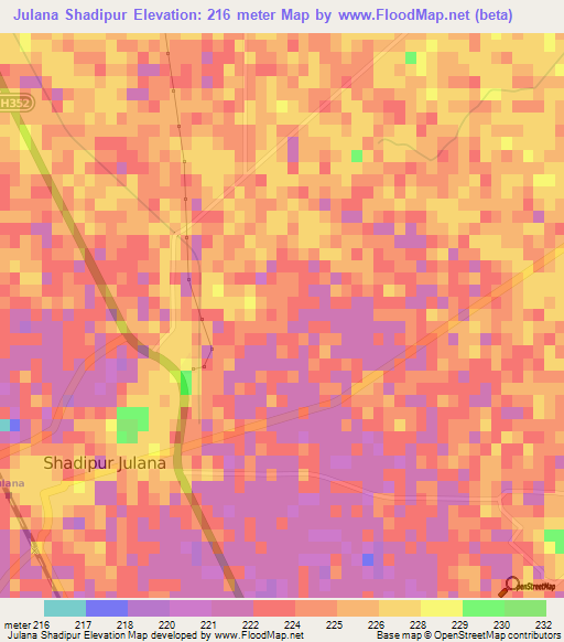 Julana Shadipur,India Elevation Map