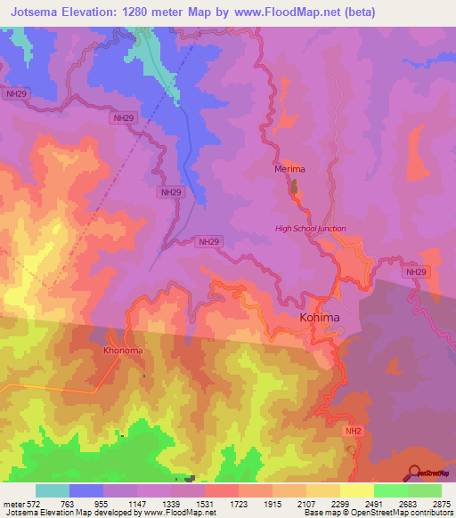 Jotsema,India Elevation Map