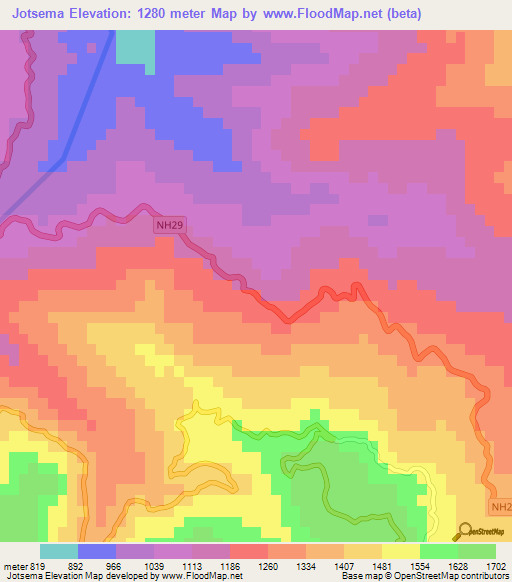 Jotsema,India Elevation Map