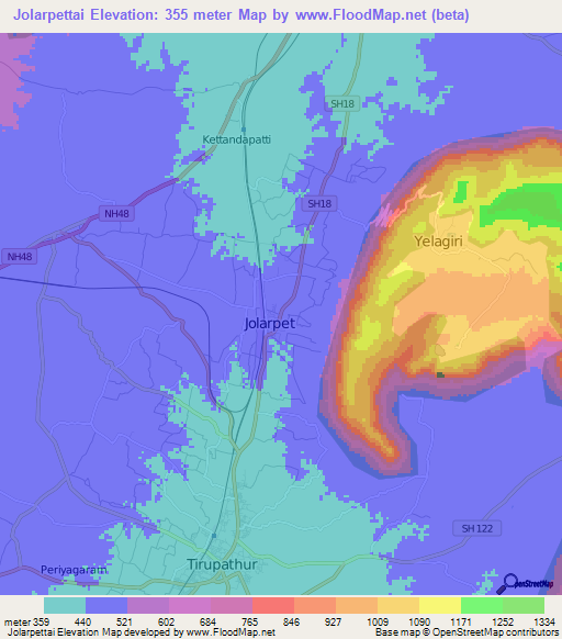 Jolarpettai,India Elevation Map