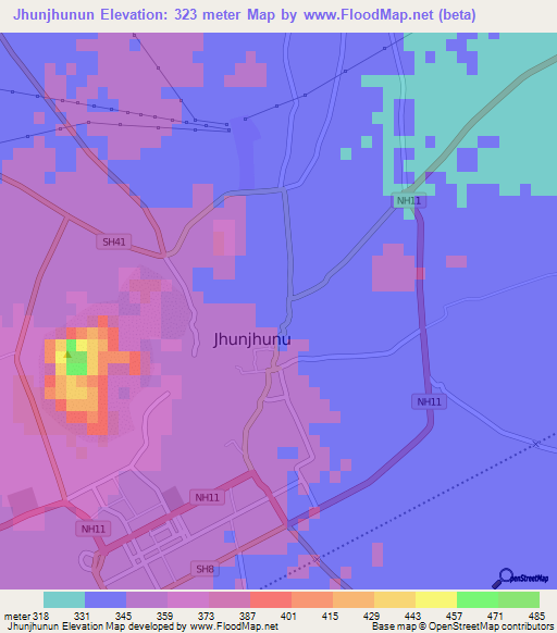 Jhunjhunun,India Elevation Map