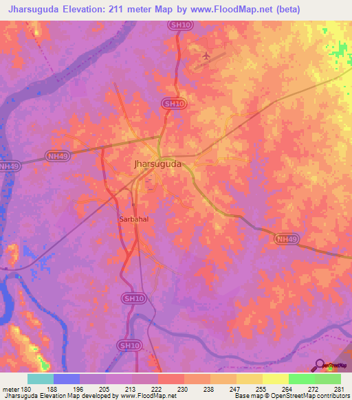 Jharsuguda,India Elevation Map