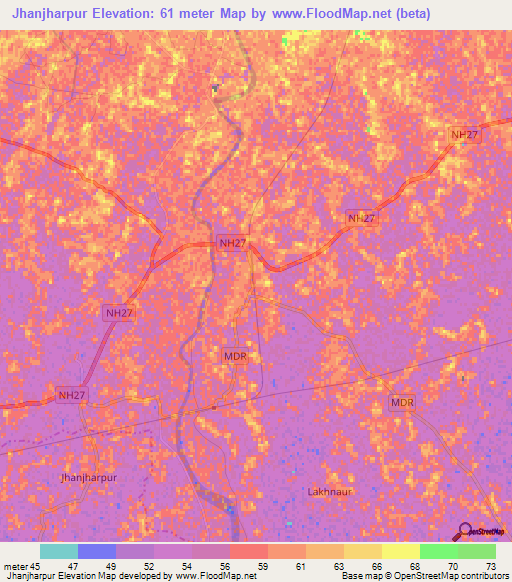 Jhanjharpur,India Elevation Map
