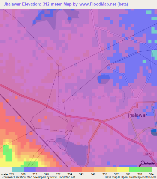 Jhalawar,India Elevation Map