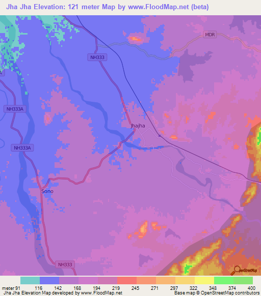 Jha Jha,India Elevation Map