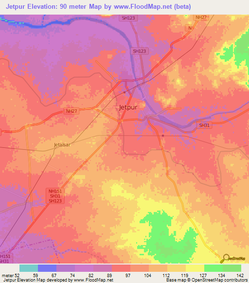 Jetpur,India Elevation Map