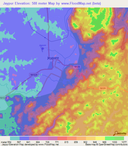 Jaypur,India Elevation Map