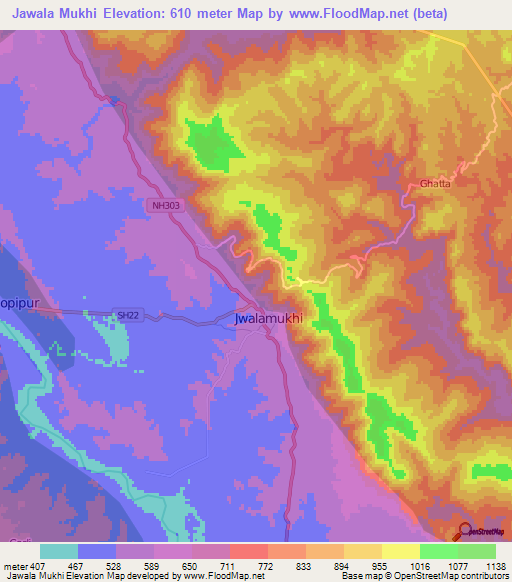 Jawala Mukhi,India Elevation Map