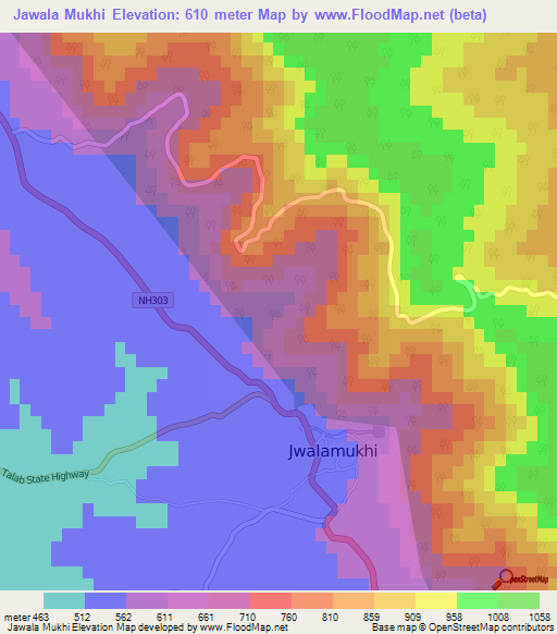 Jawala Mukhi,India Elevation Map