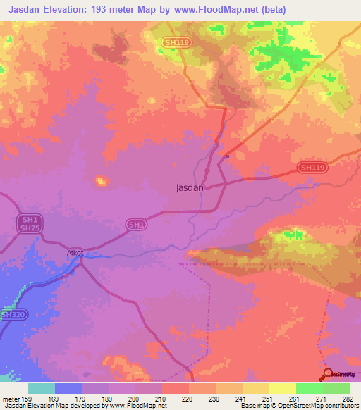 Jasdan,India Elevation Map