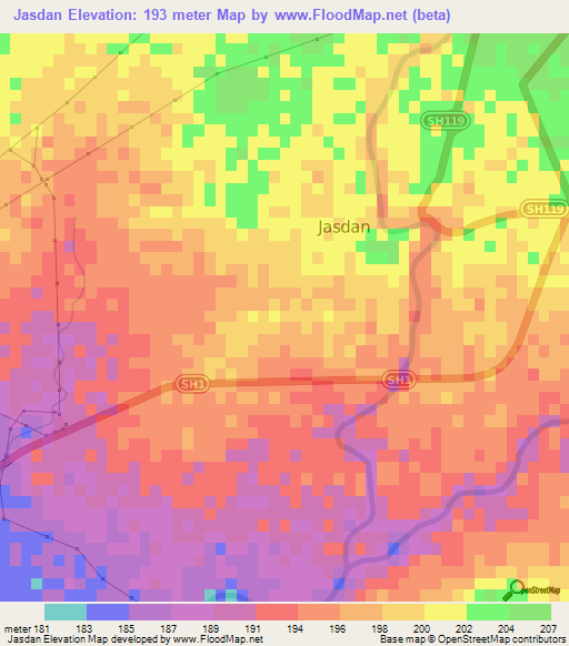 Jasdan,India Elevation Map