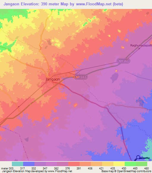 Jangaon,India Elevation Map