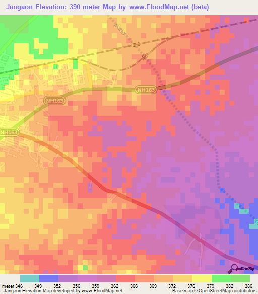 Jangaon,India Elevation Map