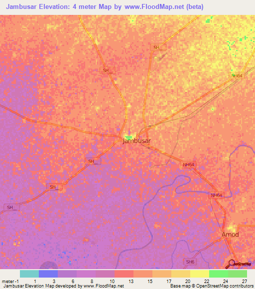 Jambusar,India Elevation Map