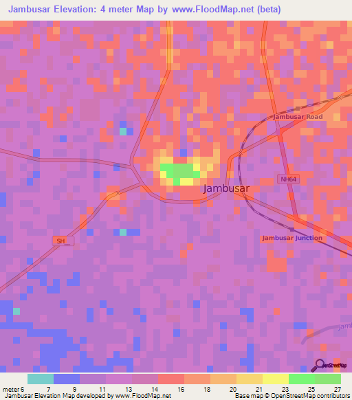 Jambusar,India Elevation Map