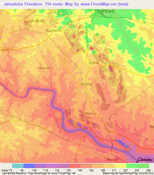 Jamadoba,India Elevation Map