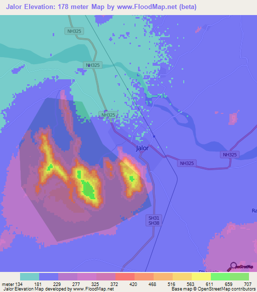 Jalor,India Elevation Map