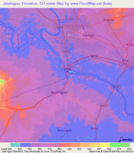 Jaisingpur,India Elevation Map