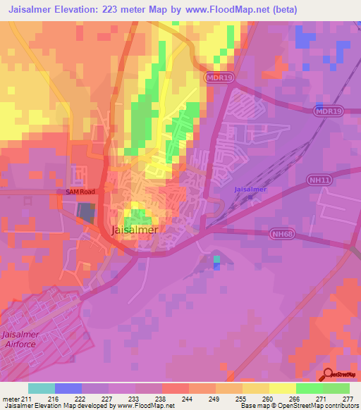Jaisalmer,India Elevation Map