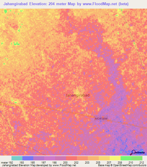 Jahangirabad,India Elevation Map