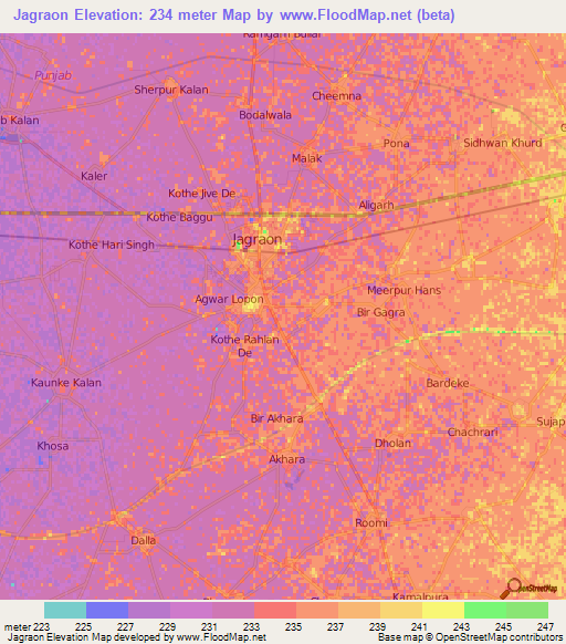 Jagraon,India Elevation Map