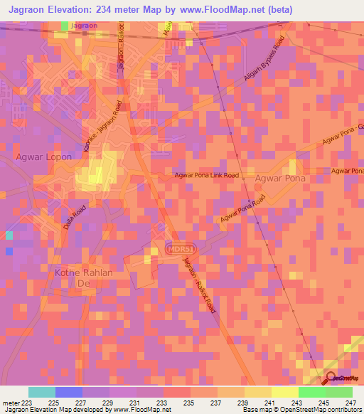 Jagraon,India Elevation Map