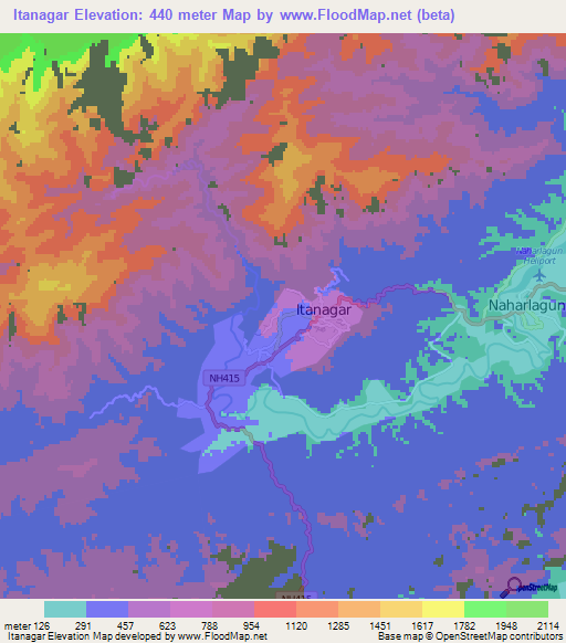 Itanagar,India Elevation Map